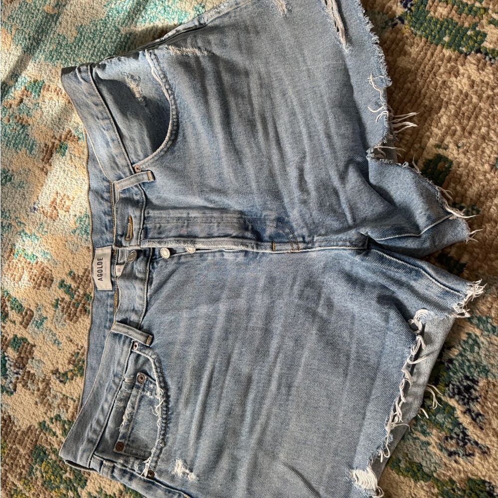 AGOLDE Light Blue High-Rise Denim Cutoff Shorts